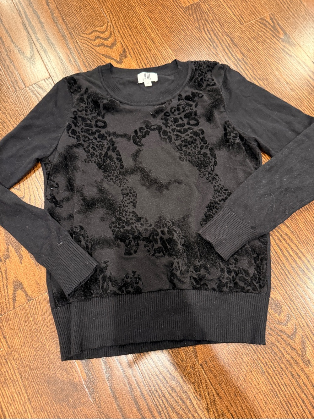 Yala Black Flocked Leopard Crew Neck Sweater